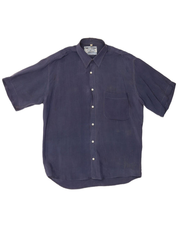 Camisa Mac Fashion Masculina Manga Curta Média Azul Marinho Seda