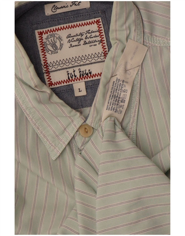 Fat Face Mens Classic Fit Camisa Grande Algodão Listrado Verde