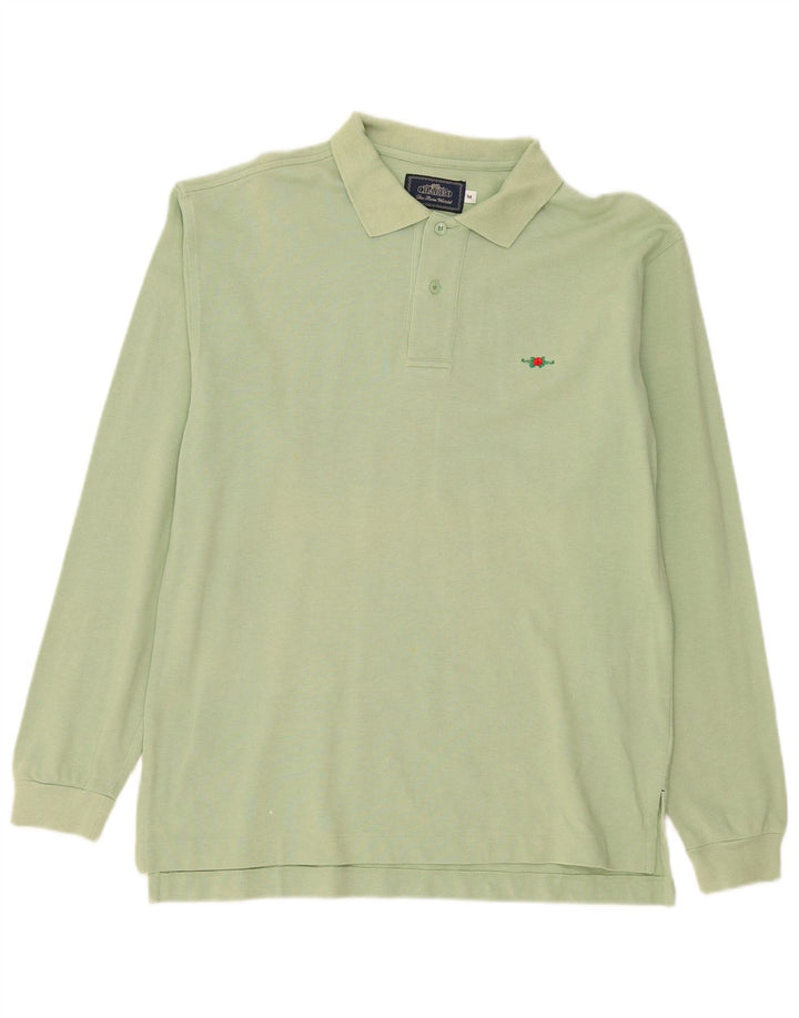 Camisa polo masculina de manga comprida Charro algodão verde médio