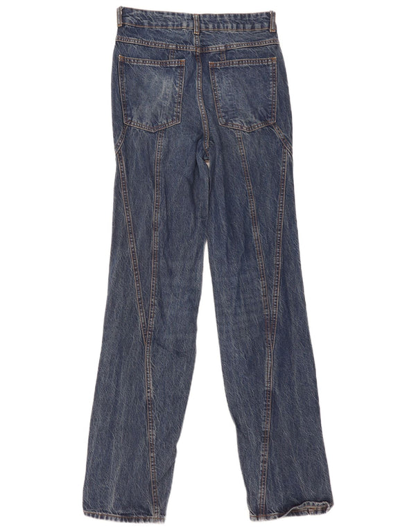 Zara Calça jeans reta feminina cintura alta EU 36 XS W26 L32 azul marinho algodão