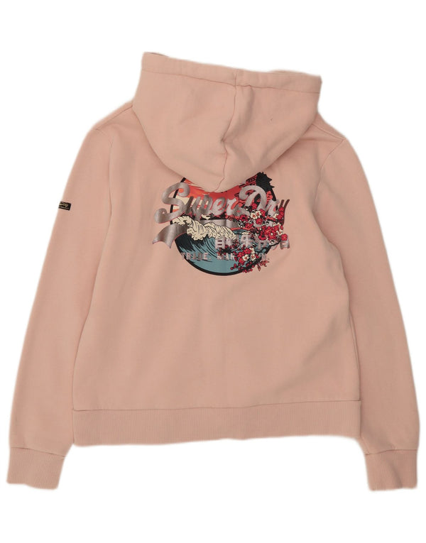 Suéter feminino Superdry com capuz e zíper gráfico UK 14 algodão rosa grande