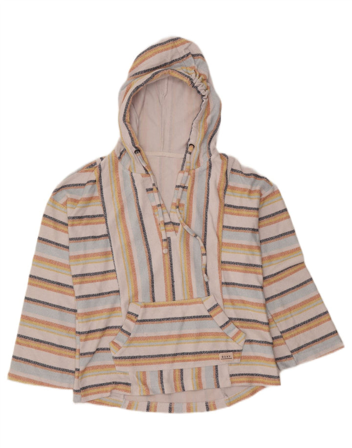 ROXY Womens Oversized Hoodie Jumper UK 6 XS Multicoloured Striped Cotton Vintage Roxy and Second-Hand Roxy from Messina Hembry 