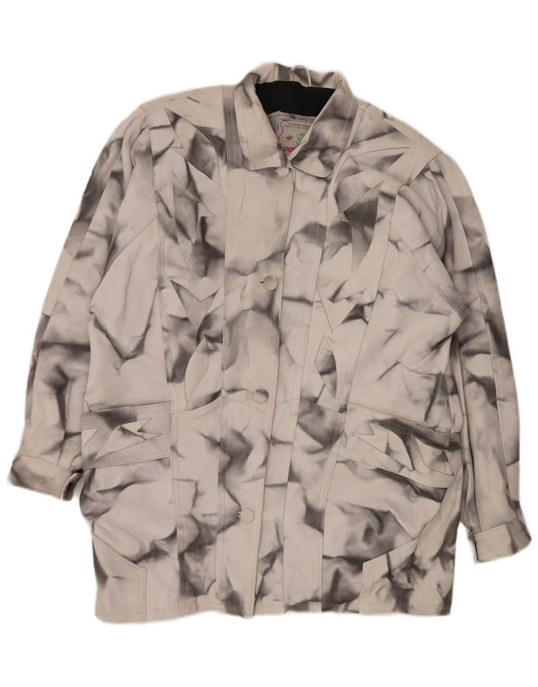 Casaco de couro feminino VINTAGE solto UK 20 2XL cinza geométrico