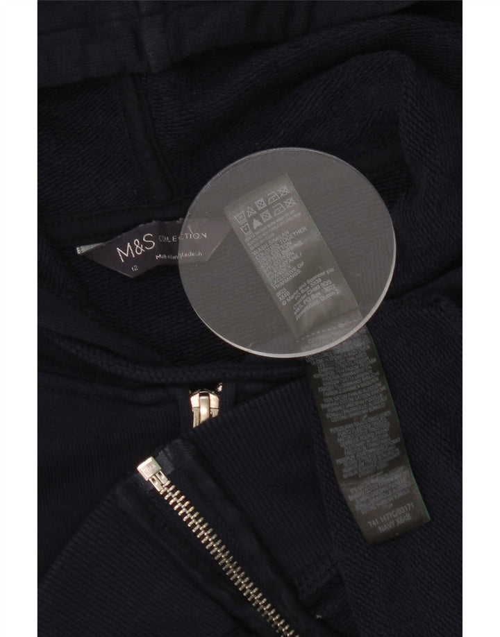 Suéter feminino Marks & Spencer com capuz e zíper Reino Unido 12 algodão azul marinho médio