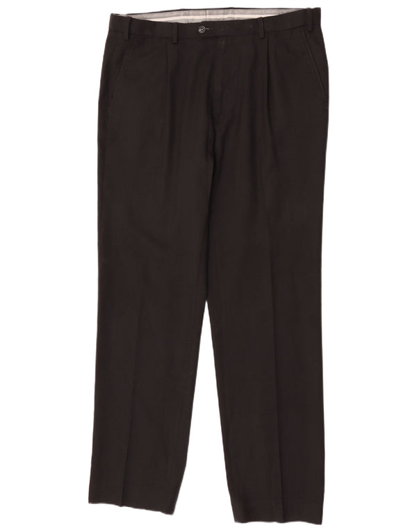 Calça masculina de ajuste regular Marks & Spencer W36 L33 lã preta