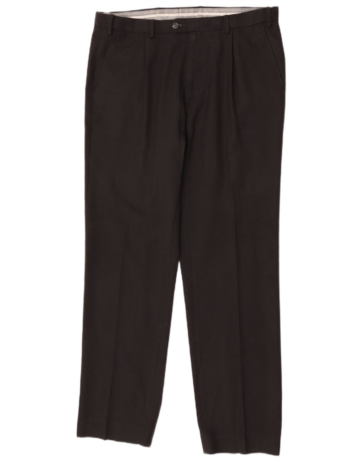 Calça masculina de ajuste regular Marks & Spencer W36 L33 lã preta