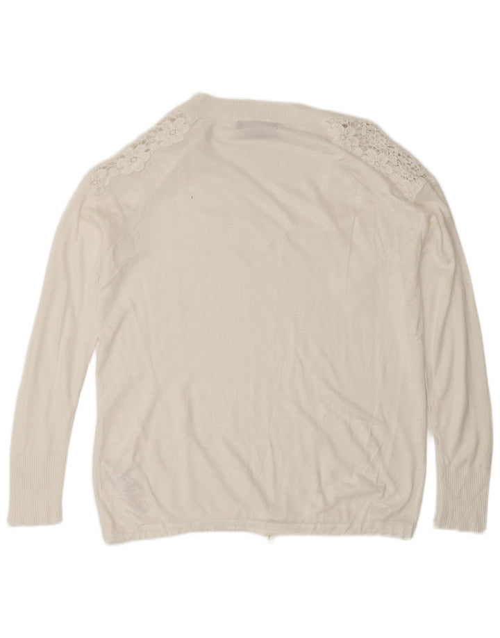 Suéter feminino Marks & Spencer com decote em V Reino Unido 14 médio branco floral