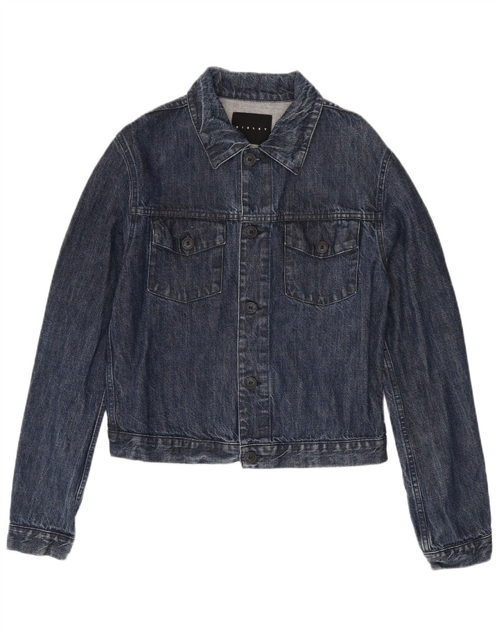 Jaqueta jeans feminina Sisley UK 14 algodão azul marinho médio