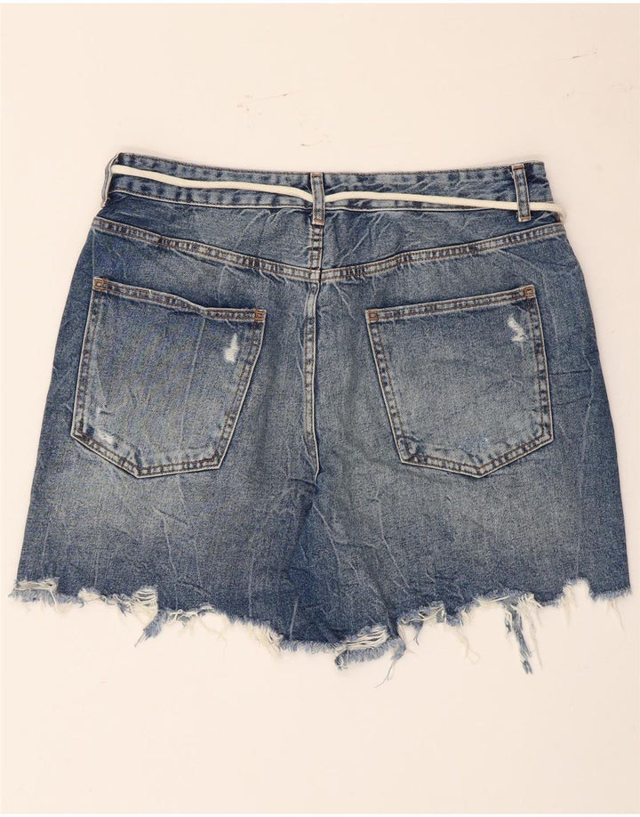 Zara Shorts jeans feminino desgastado UE 42 grande W32 algodão azul