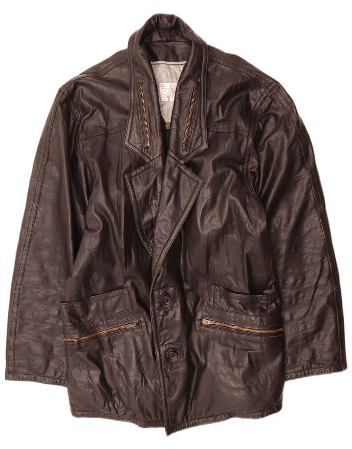 Jaqueta de couro masculina vintage IT 50 grande preta