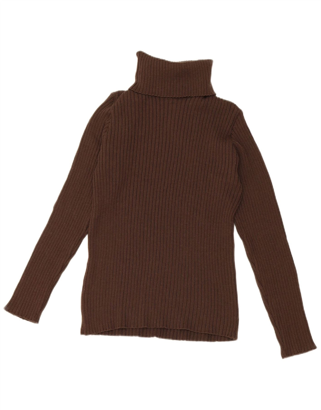 Suéter feminino vintage com gola redonda UE 36 pequena lã merino marrom