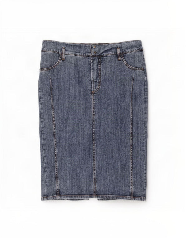 Saia jeans feminina Ferre IT 46 grande W32 algodão azul