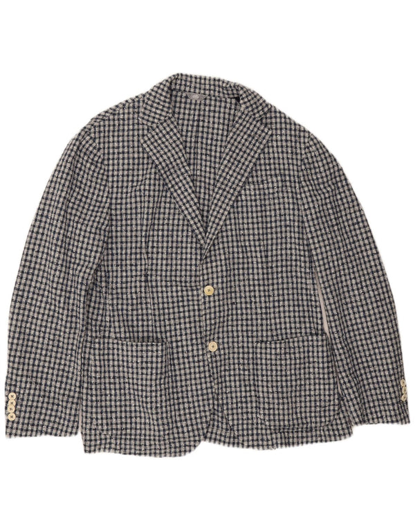 Jaqueta blazer masculina Fradi com 2 botões IT 54 2XL algodão guingão azul marinho