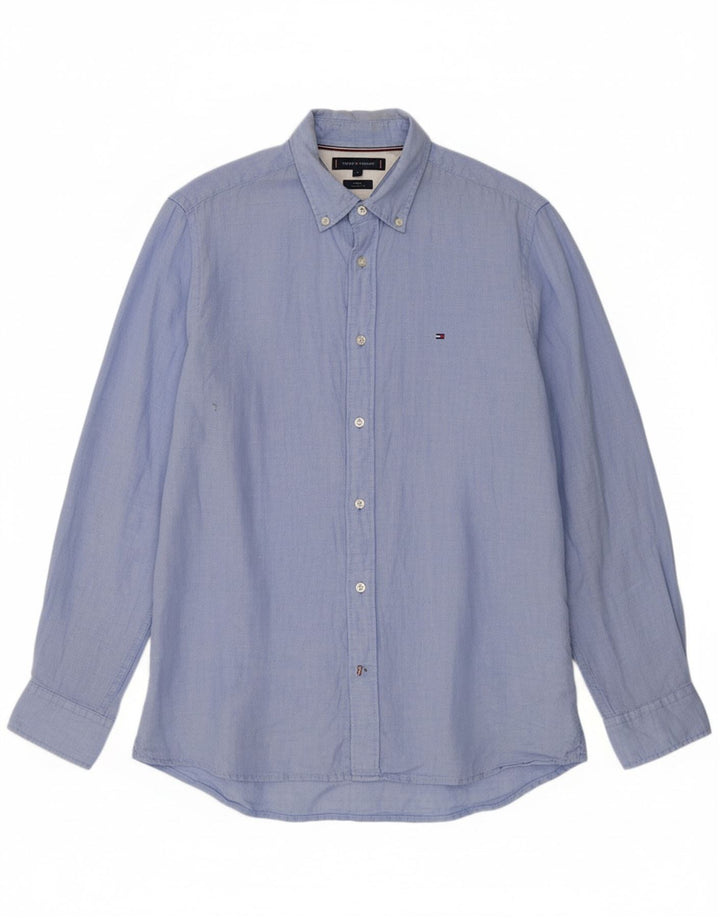 Camisa masculina TOMMY HILFIGER regular fit grande linho azul