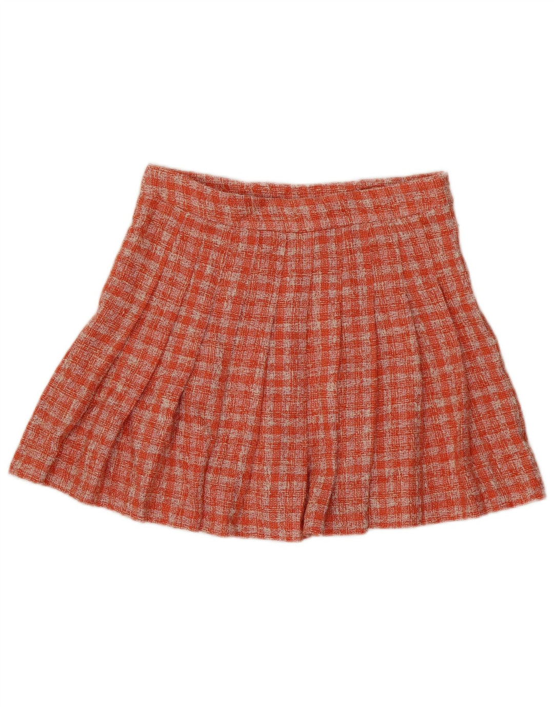 Mini saia plissada feminina Zara médio W28 poliéster xadrez laranja