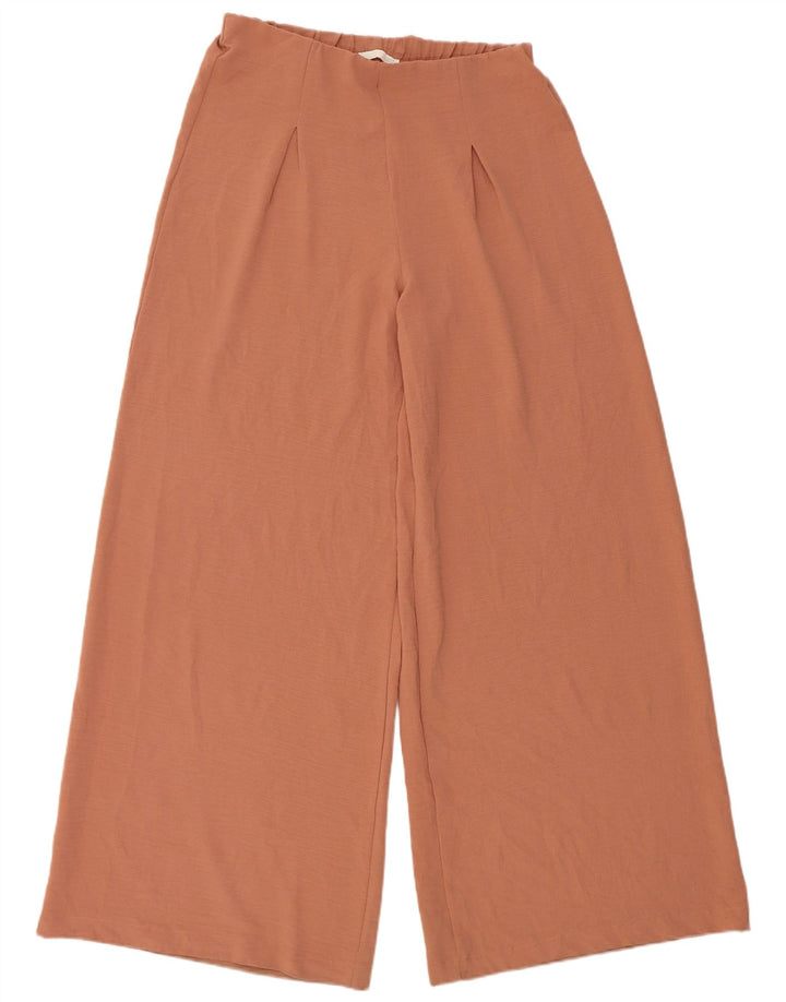 Zara Calça feminina casual de perna larga grande W32 L32 marrom poliéster