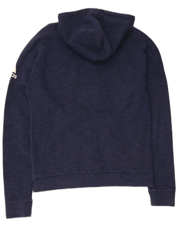 Adidas masculino zip moletom com capuz médio algodão azul marinho