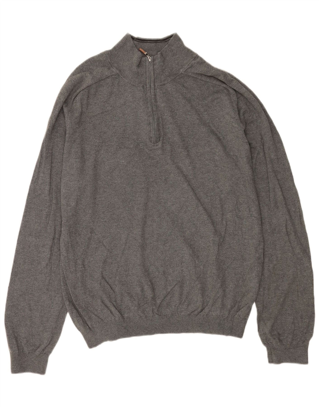 Suéter masculino EDDIE BAUER com zíper e gola grande de algodão cinza