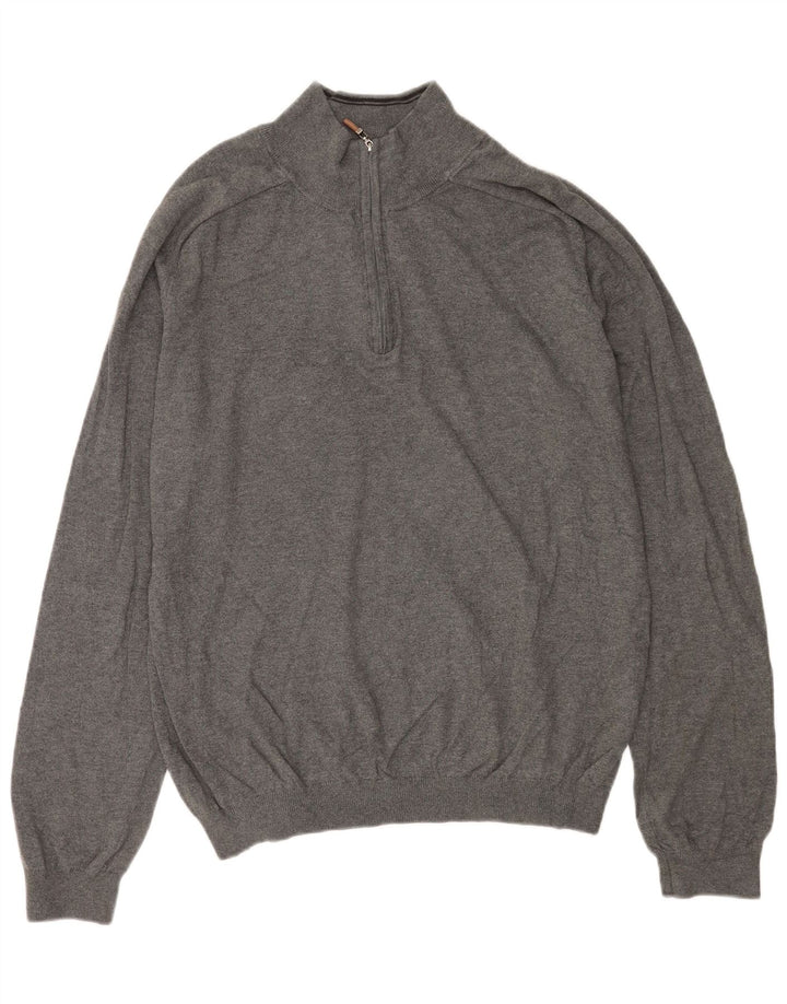 Suéter masculino EDDIE BAUER com zíper e gola grande de algodão cinza