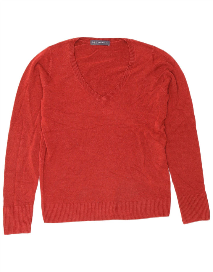 MARKS & SPENCER Suéter feminino com decote em V Reino Unido 10 pequeno poliacrílico vermelho