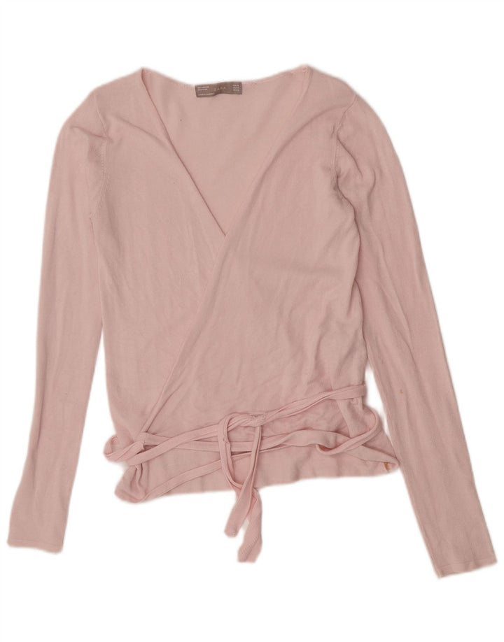 Blusa feminina Zara manga comprida envolvente Reino Unido 12 viscose rosa médio