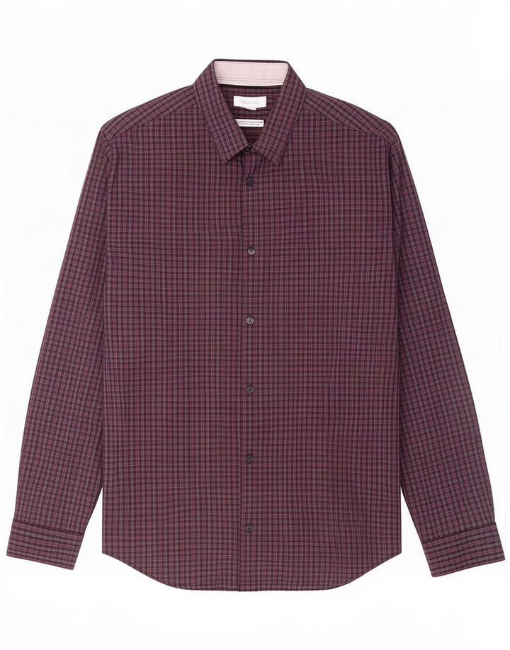 Camisa masculina Calvin Klein cinza médio xadrez algodão