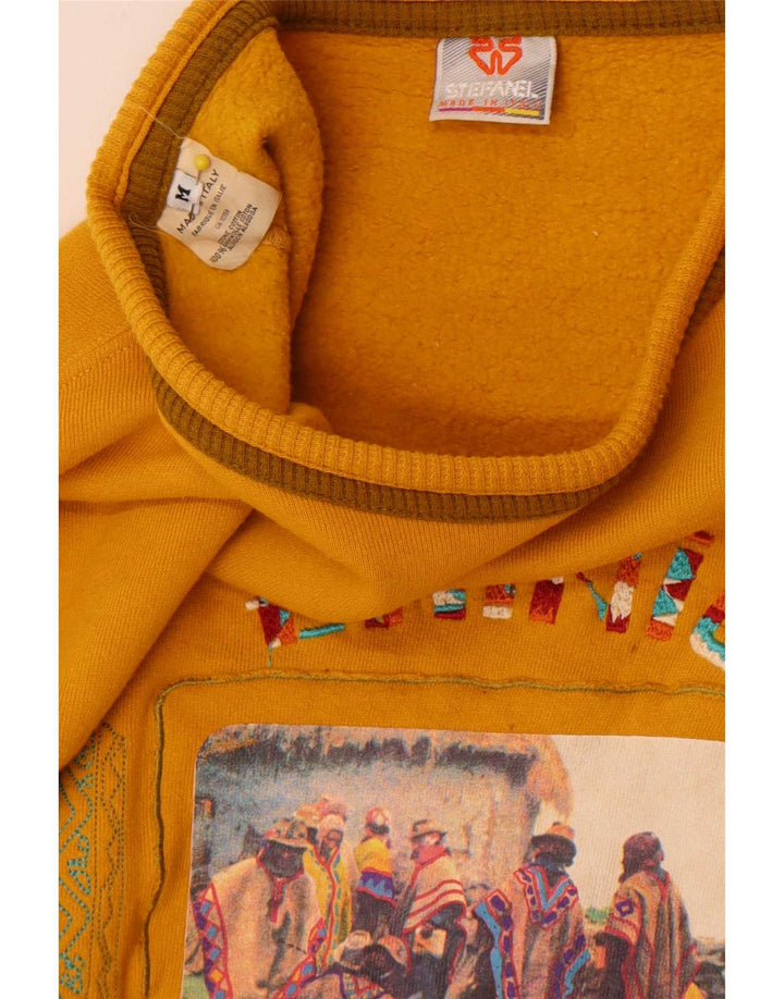 Stefanel feminino gráfico oversized moletom jumper Reino Unido 14 médio amarelo