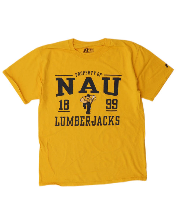 Russell Athletic Camiseta masculina gráfica Top médio algodão amarelo