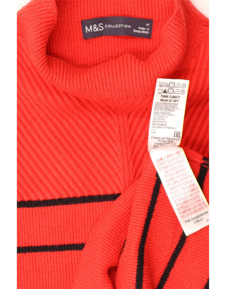 Suéter feminino Marks & Spencer com gola tartaruga Reino Unido 14 listrado vermelho médio