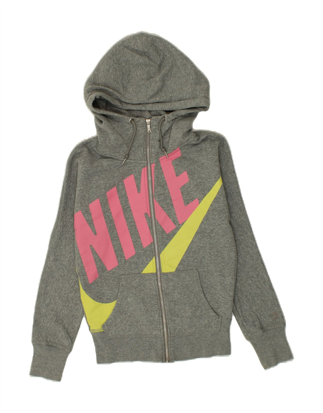 NIKE Womens Graphic Zip Hoodie Sweater UK 6 XS Grey Cotton Vintage Nike and Second-Hand Nike from Messina Hembry 