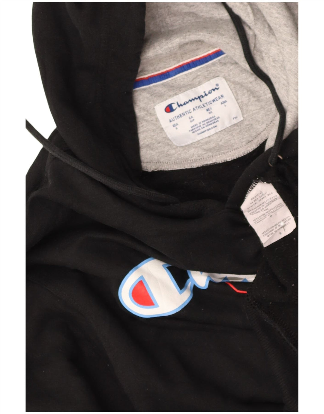 CHAMPION Masculino EUA moletom com capuz gráfico pequeno algodão preto