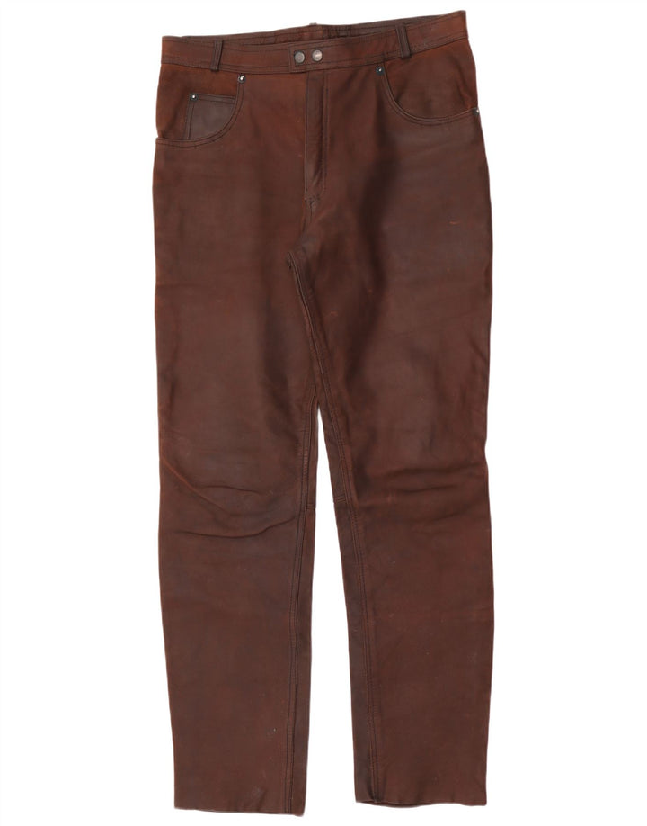 Calça masculina de couro reto American Eagle W36 L32 marrom