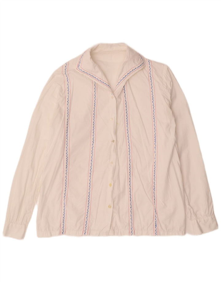 Blusa feminina VINTAGE UK 16 grande listrada branca