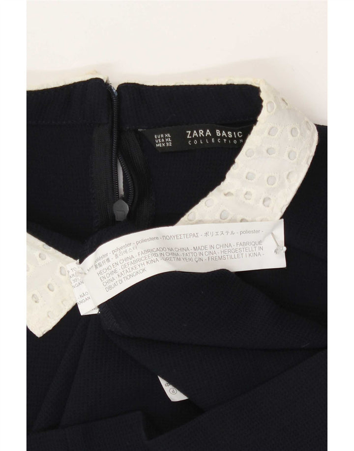 Zara Vestido feminino Shift UK 18 XL Poliéster azul marinho