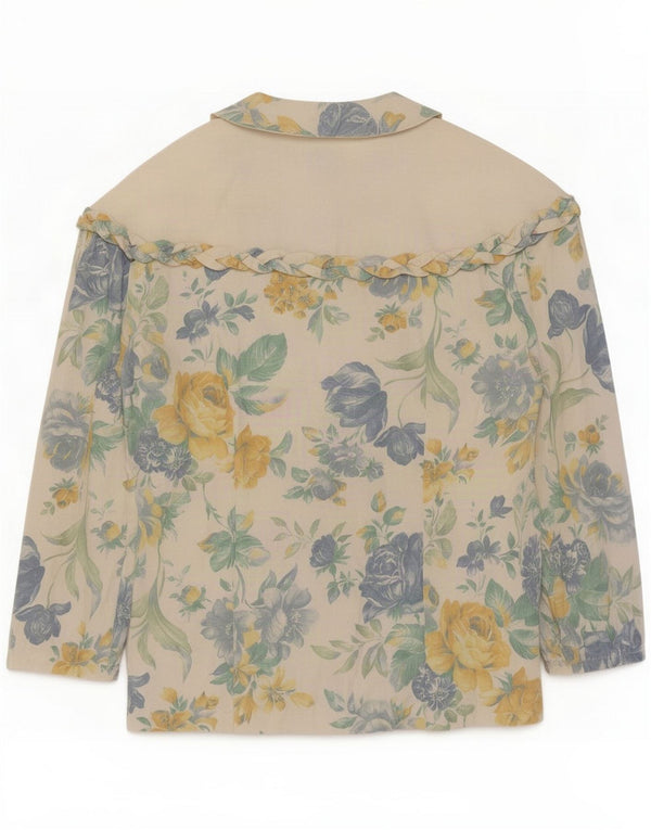 Blusa feminina vintage de manga 3/4 UK 14 Floral branco médio