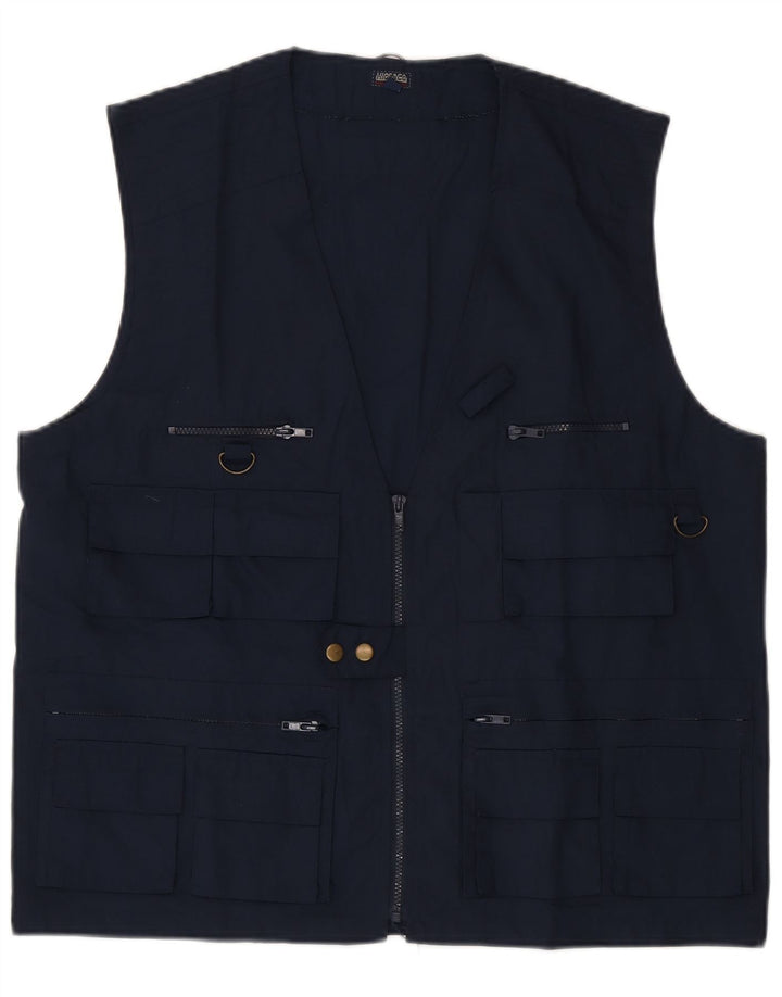 Colete utilitário masculino vintage UK 42 XL poliéster azul marinho