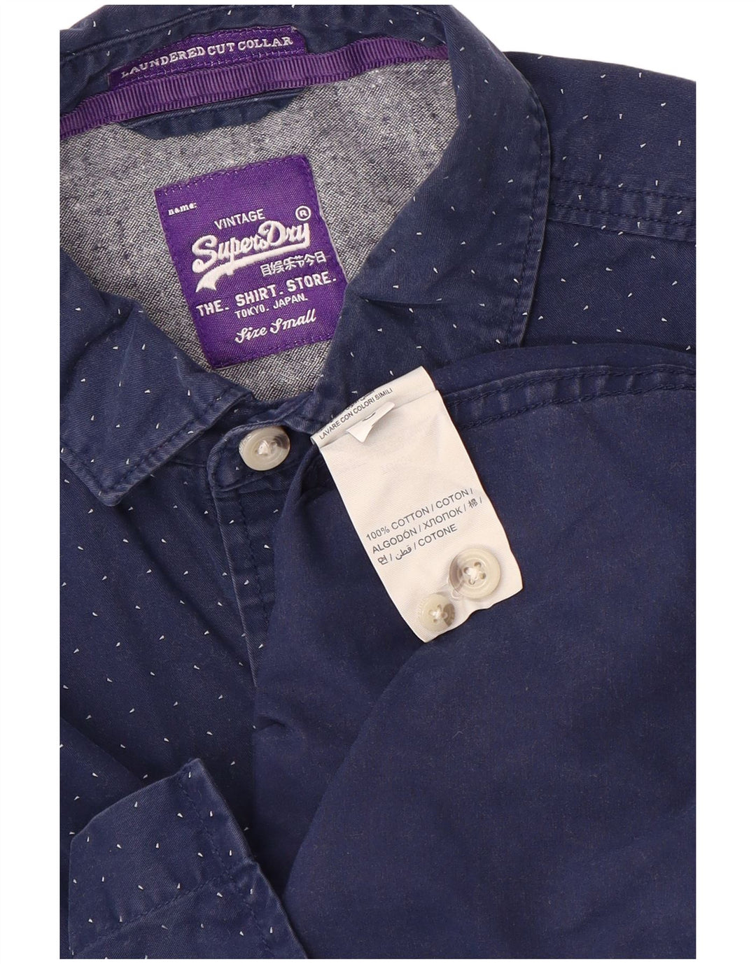 Camisa masculina Superdry pequena algodão manchado azul marinho