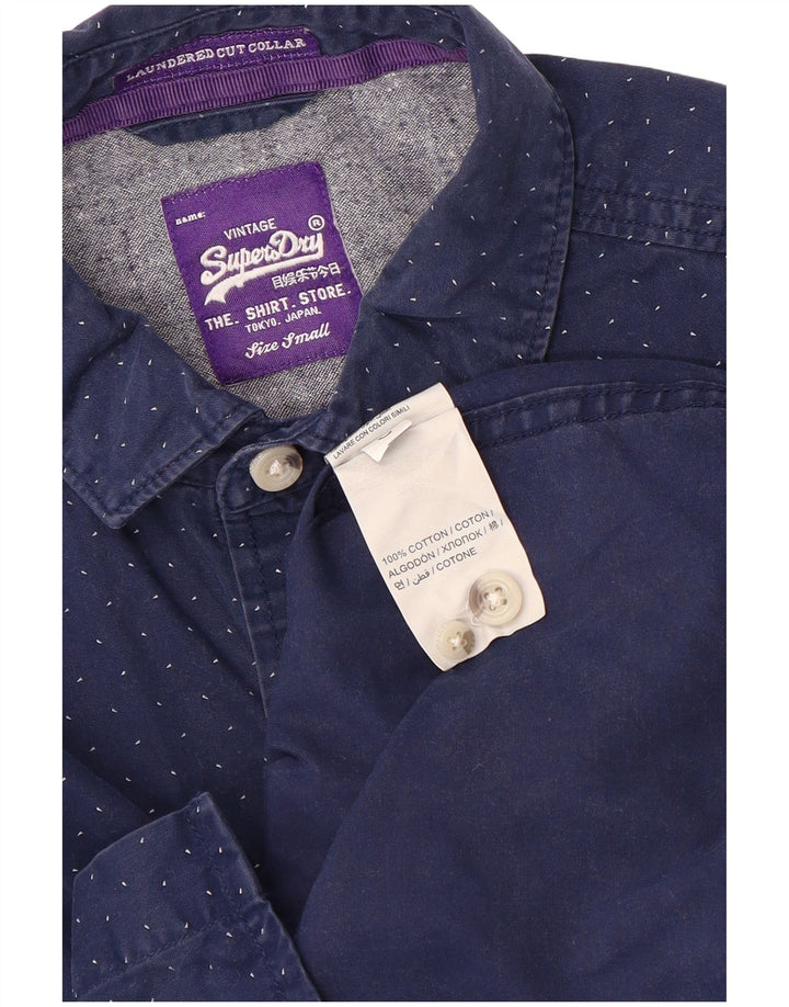 Camisa masculina Superdry pequena algodão manchado azul marinho
