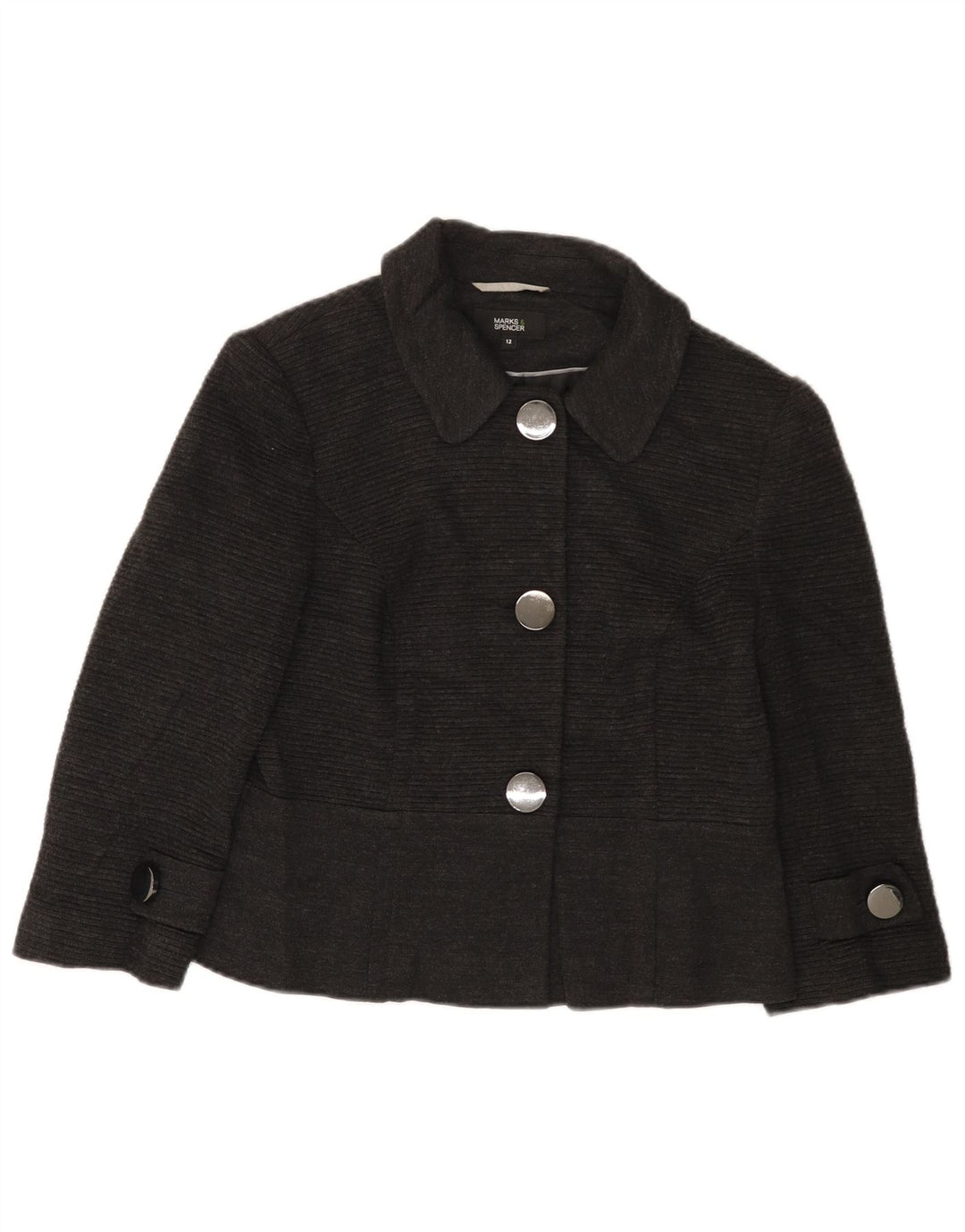Jaqueta blazer feminina Marks & Spencer manga 3/4 com 3 botões Reino Unido 12 cinza médio