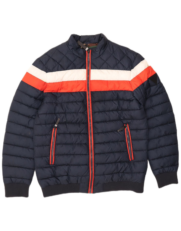 Jaqueta acolchoada masculina Guess UK 42 XL azul marinho poliéster colorblock