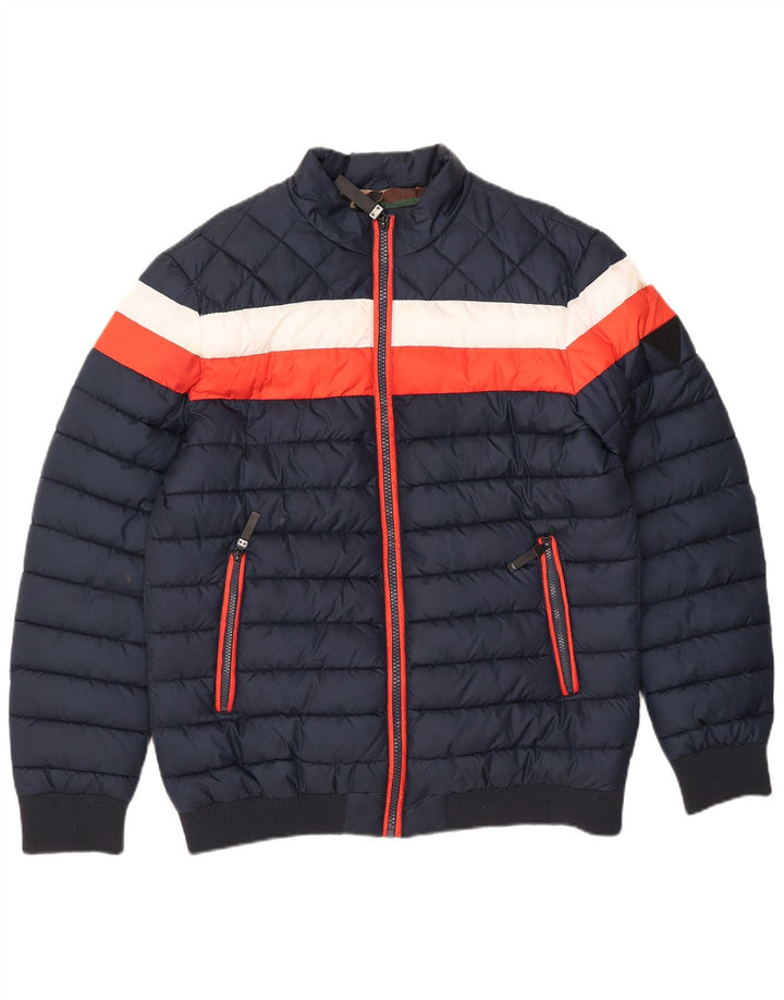 Jaqueta acolchoada masculina Guess UK 42 XL azul marinho poliéster colorblock