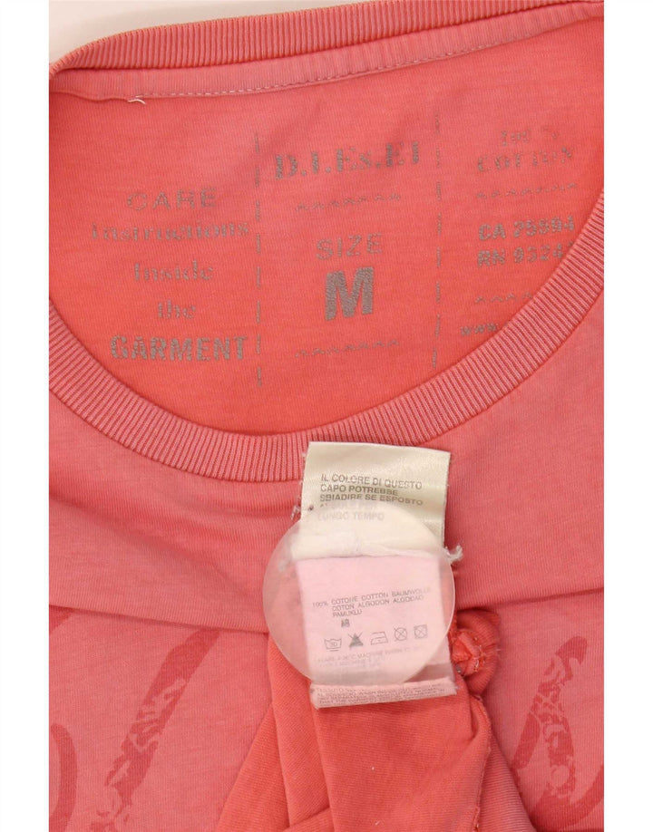 Diesel Camiseta masculina gráfica Top médio algodão rosa