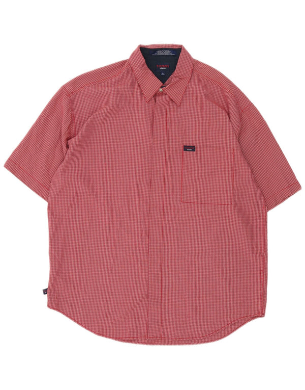 Camisa masculina de manga curta Tommy Hilfiger XL poliéster vermelho guingão