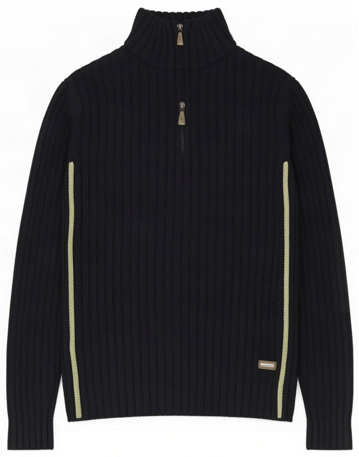 Trussardi Suéter masculino com zíper e gola alta lã azul marinho médio
