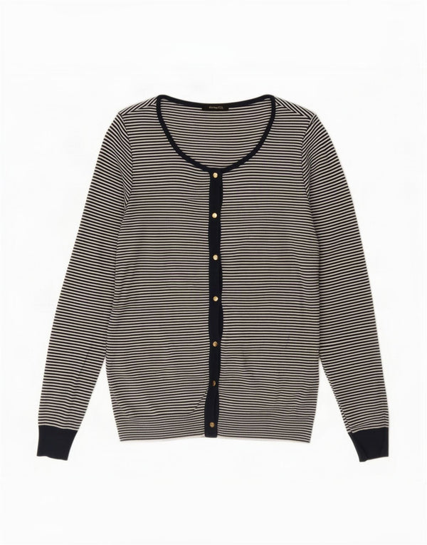 Suéter cardigã feminino Massimo Dutti Reino Unido 12 algodão listrado azul marinho médio