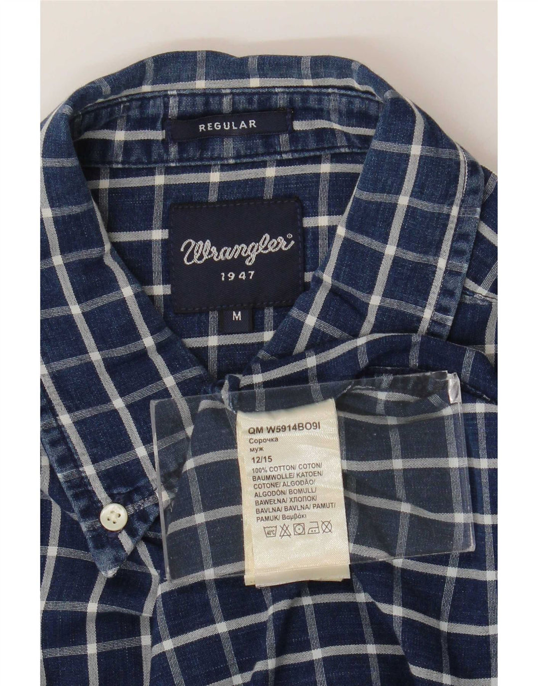 Camisa Wrangler masculina regular fit médio algodão xadrez azul marinho