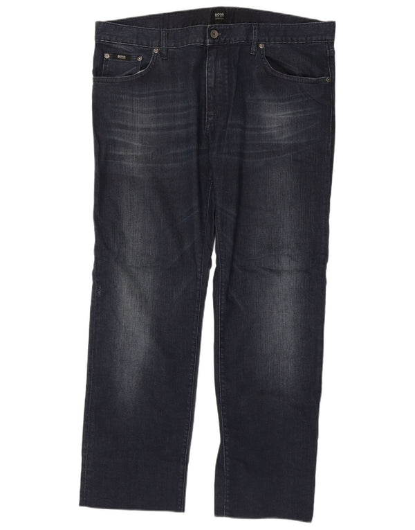Hugo Boss Mens Straight Jeans W38 L31 Azul Marinho Algodão