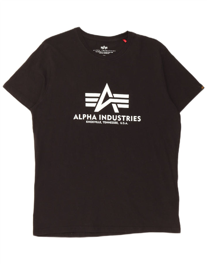 Camiseta gráfica masculina Alpha Industries grande algodão preto
