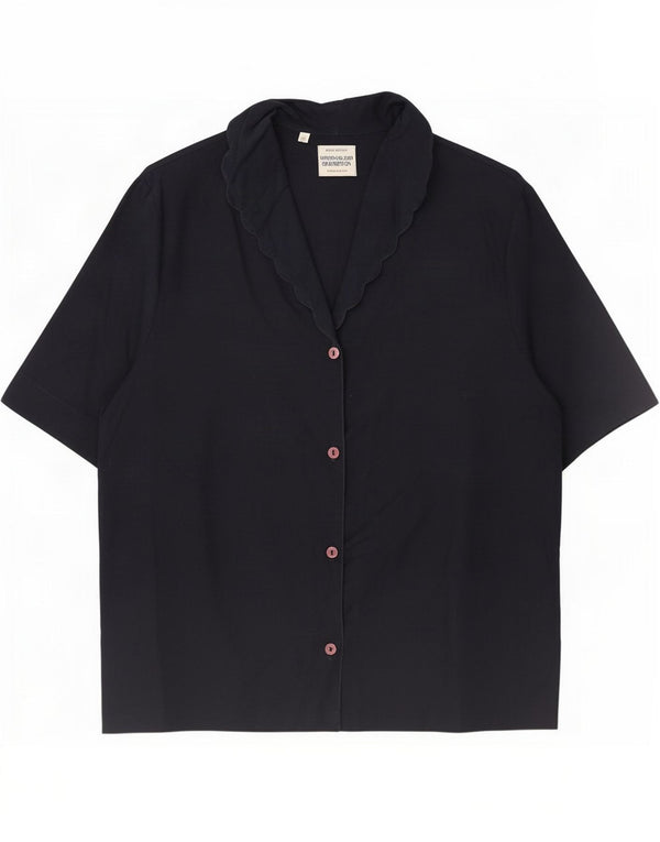 Camisa feminina de manga curta Benetton IT 46 grande algodão azul marinho