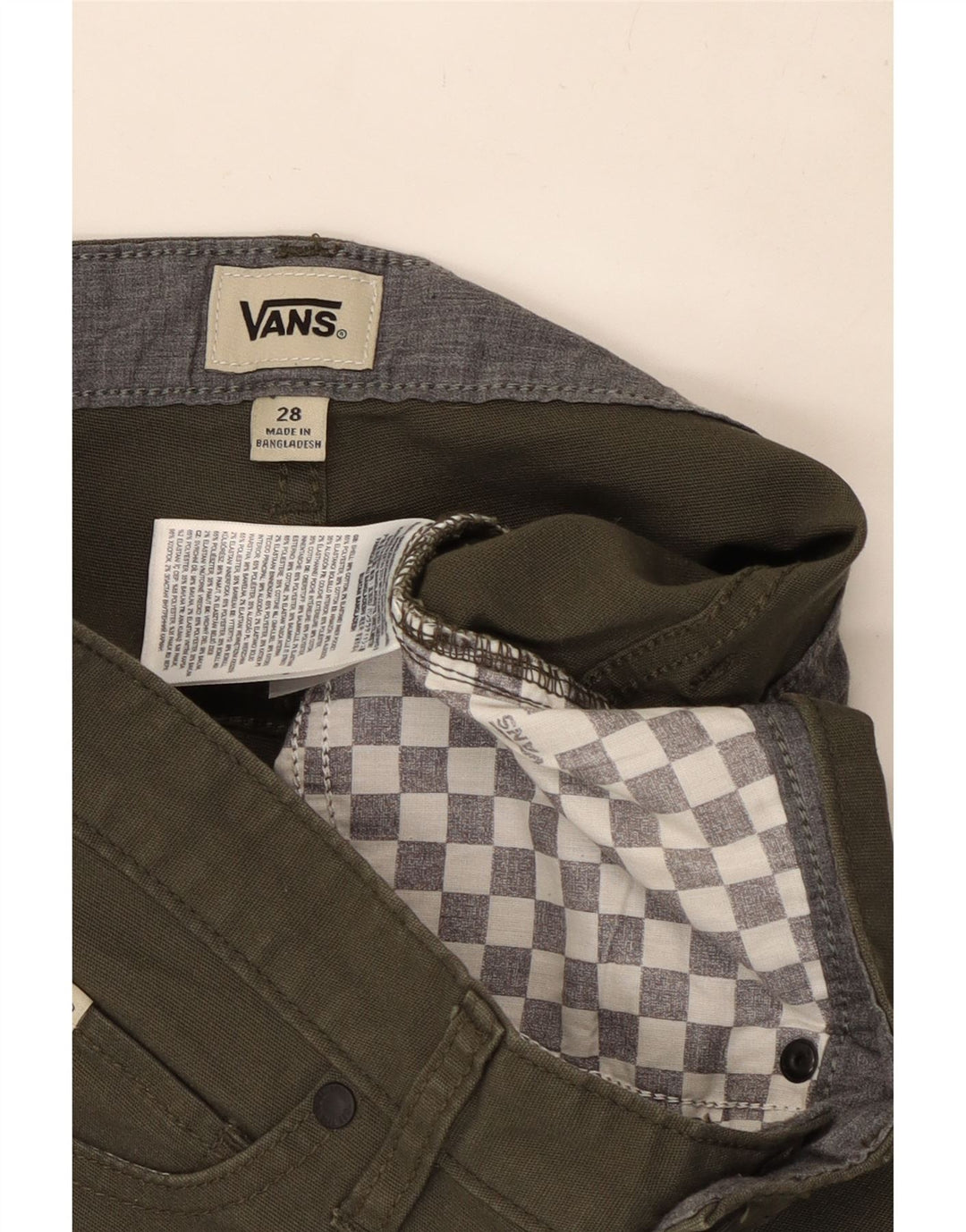 Shorts casuais masculinos VANS W28 pequeno algodão cáqui